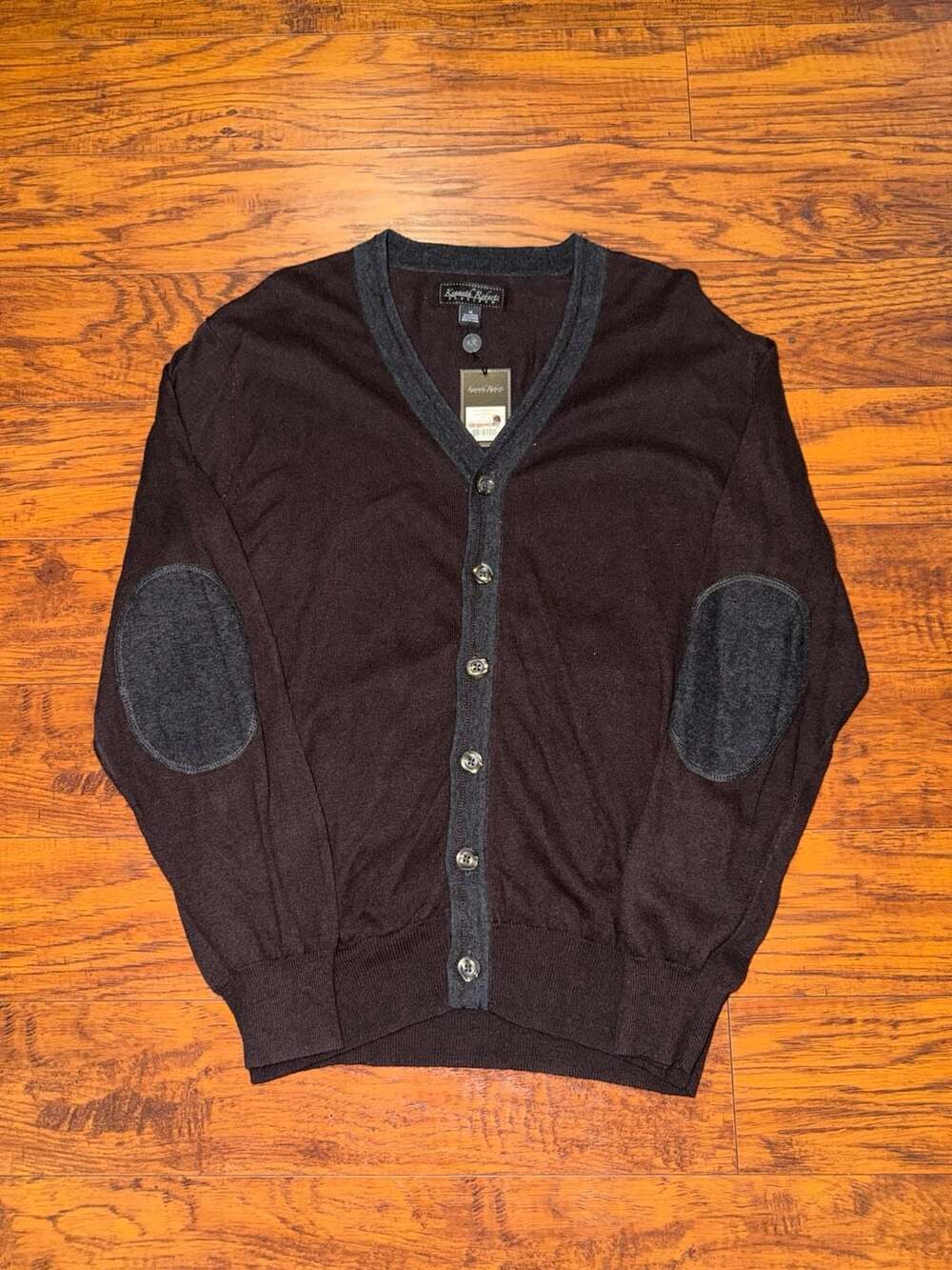 Kenneth Roberts Platinum Cardigan Sweater Size M Brown Elbow Patches